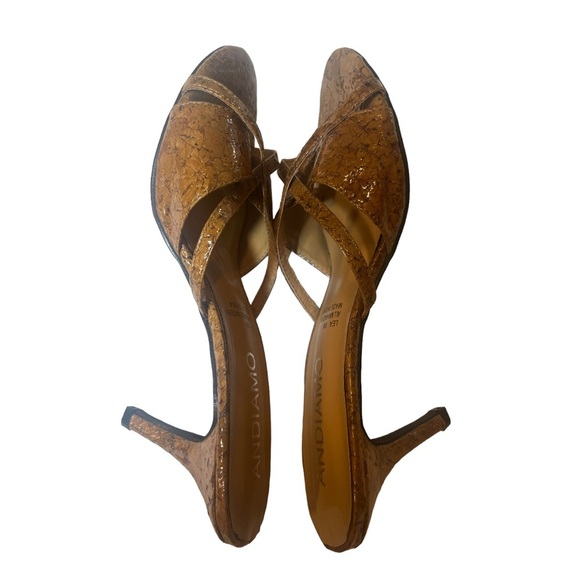 Andiamo Women's Patent Cork Slip On Strappy Heels Wrap Sandals Open Back, Brown - Picture 5 of 9